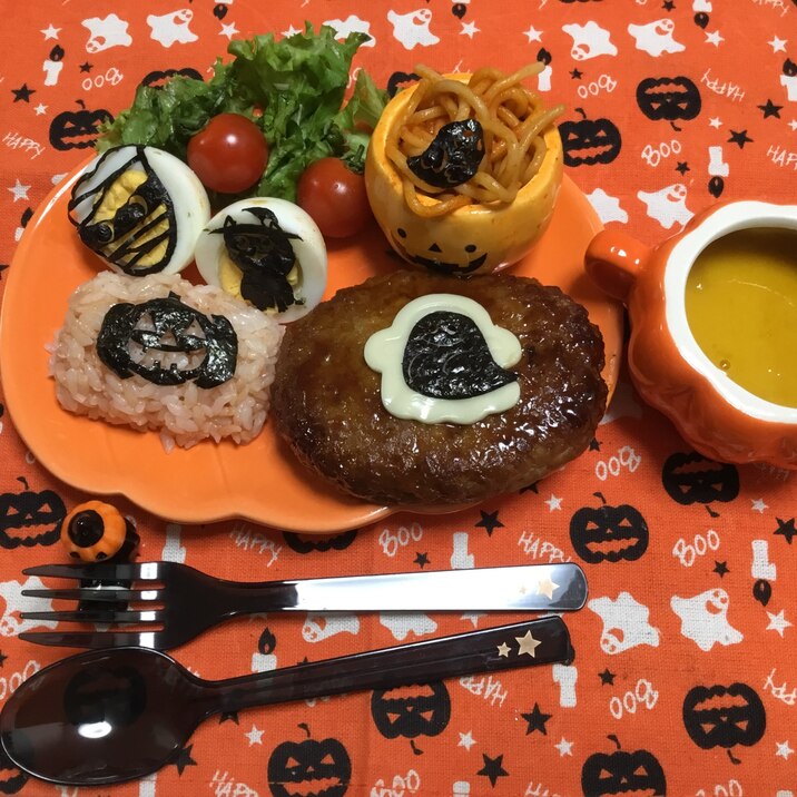 カルディの海苔アートでハロウィンランチ、キャラ弁